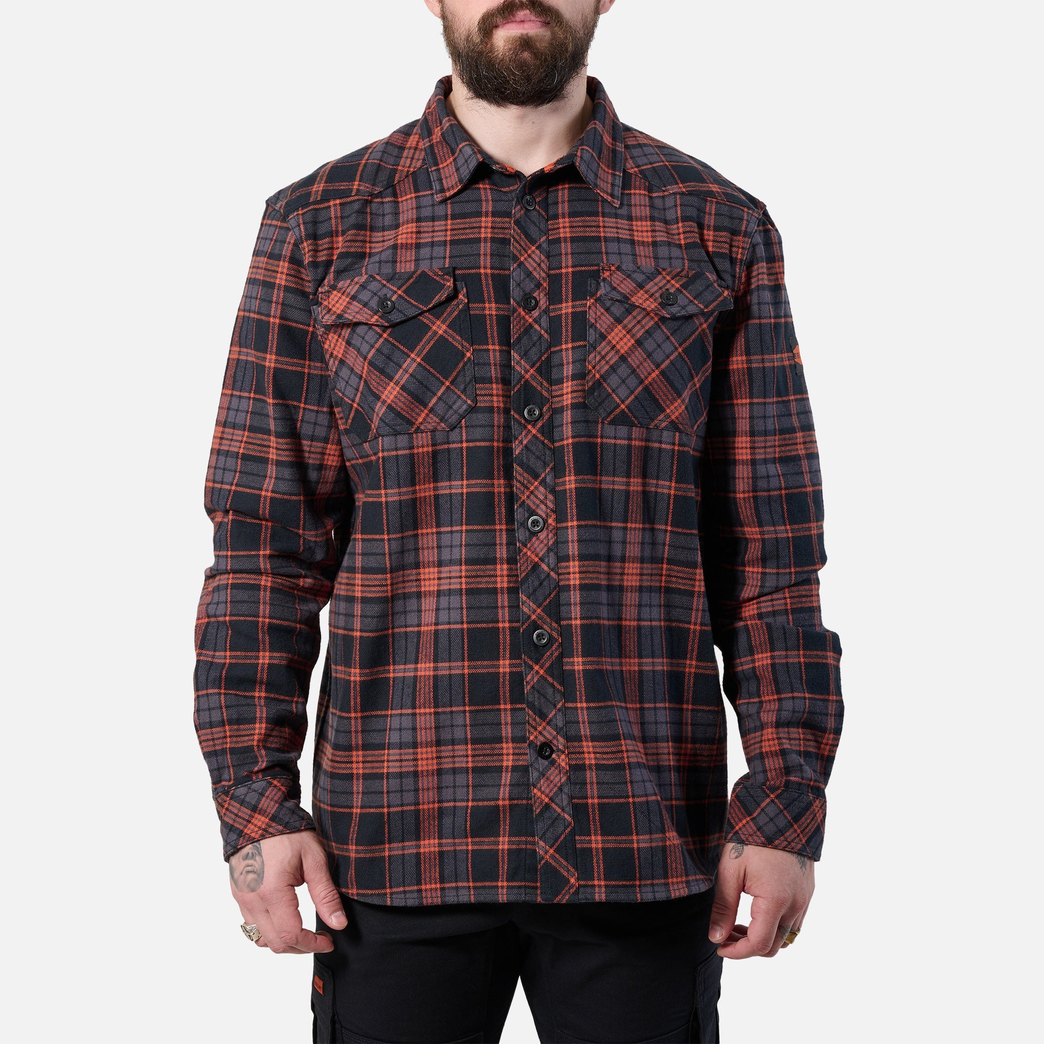 The BRUNT Flannel Shirt - Orange and Black Plaid