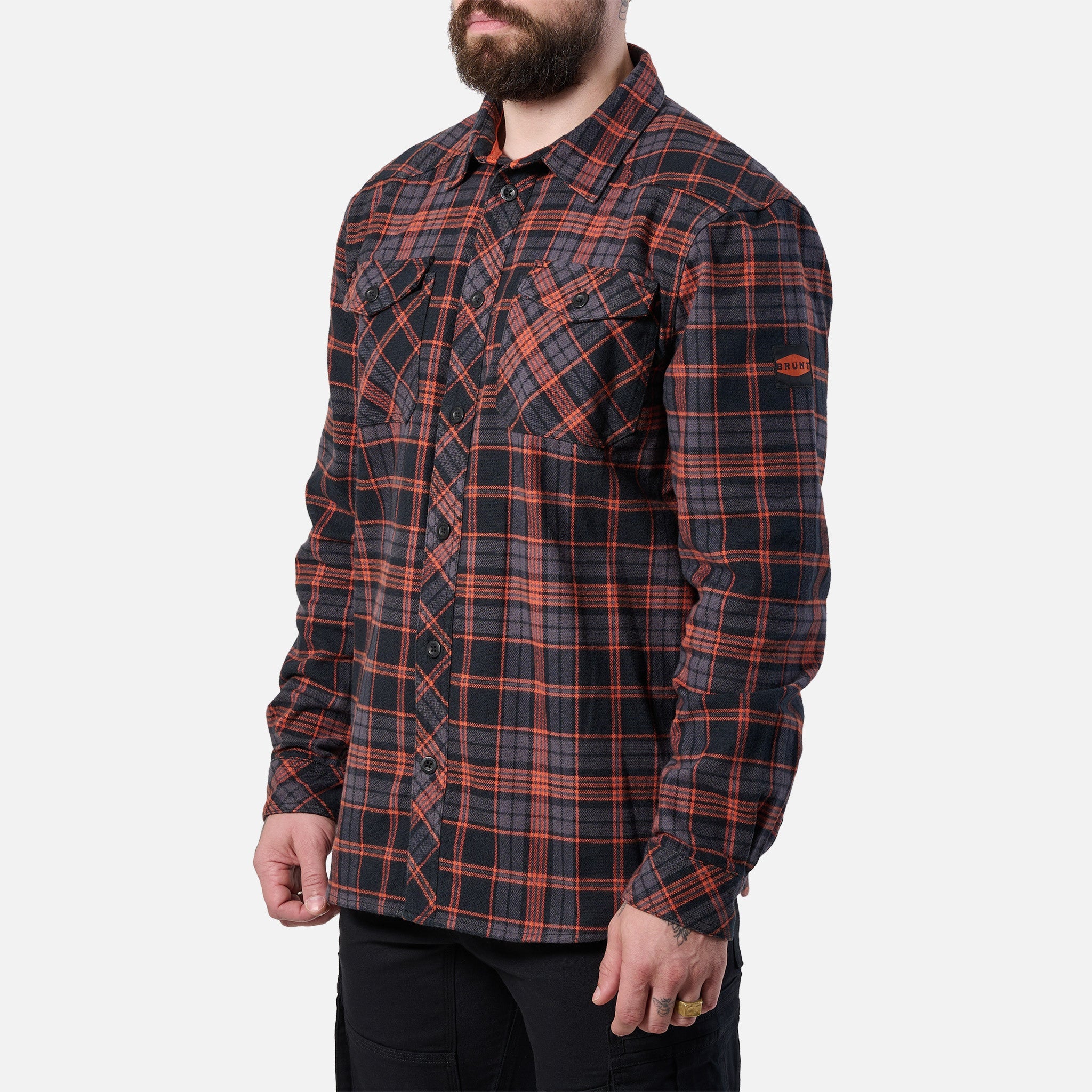 The BRUNT Flannel Shirt - Orange and Black Plaid