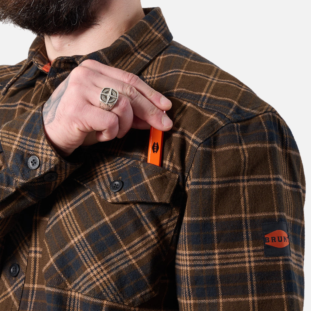 The BRUNT Flannel Shirt - Dark Brown Plaid