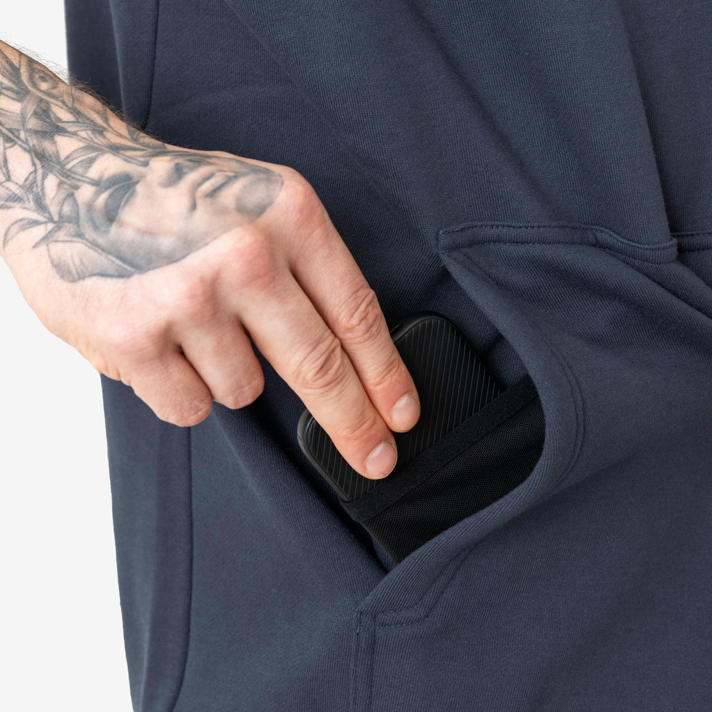 The Shevlin Sleeveless Hoodie - Navy Blue