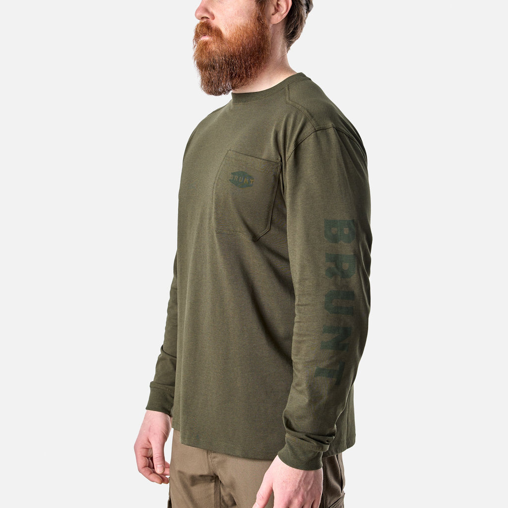 The Martin Long Sleeve Pocket Tee - Army Green Heather