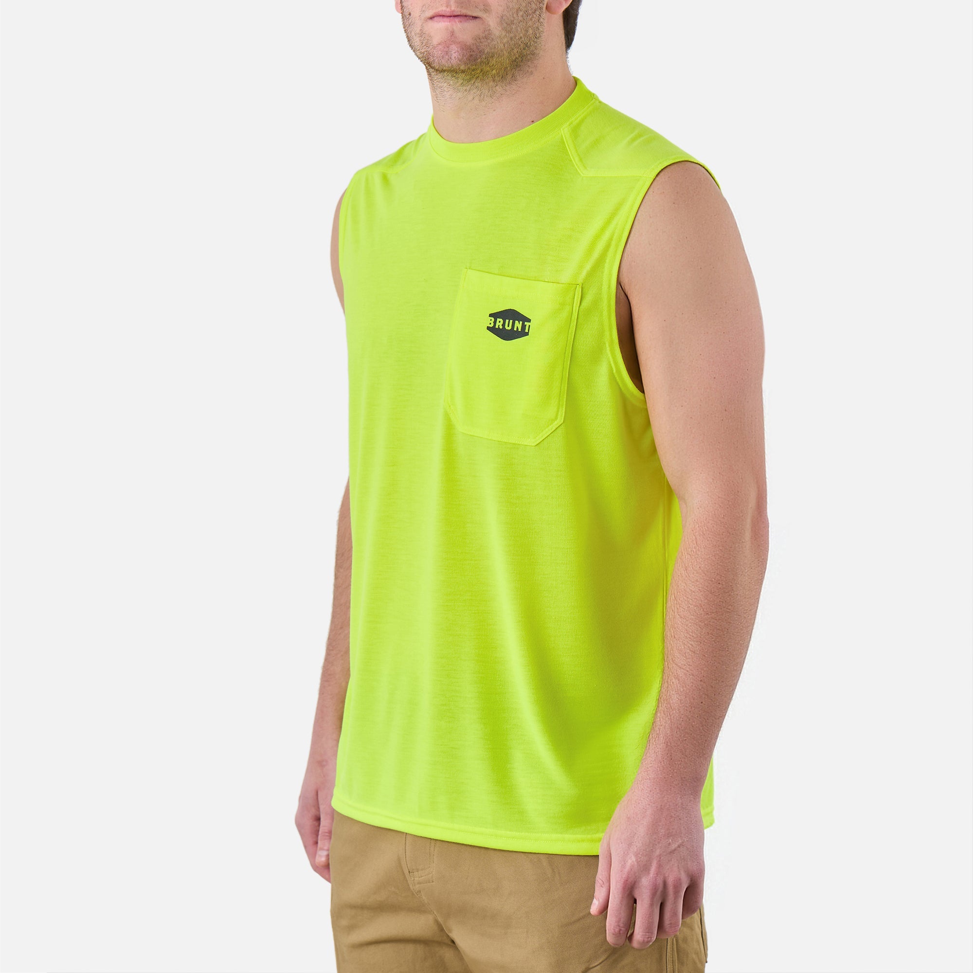 The Martin Sleeveless Pocket Tee - Safety Yellow
