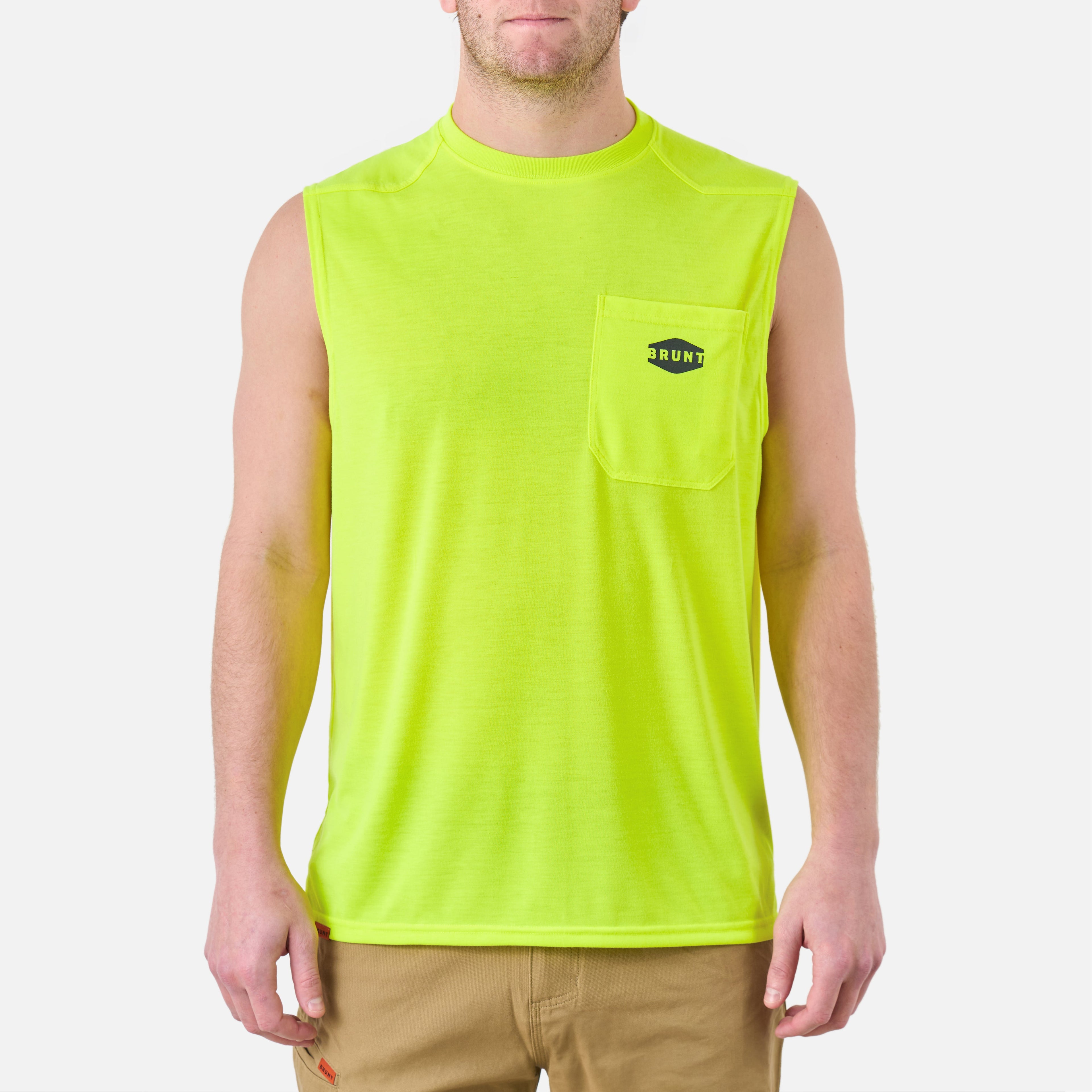 The Martin Sleeveless Pocket Tee - Safety Yellow