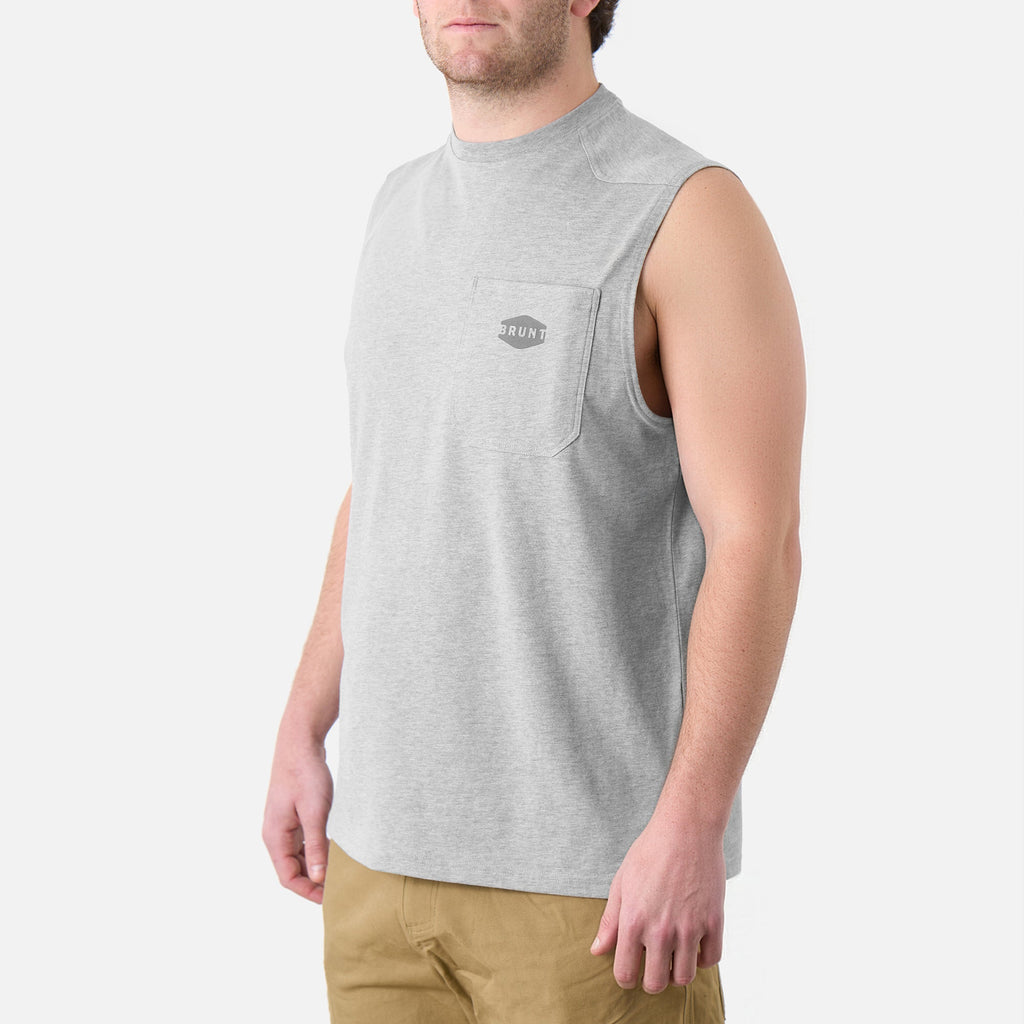The Martin Sleeveless Pocket Tee - Light Grey Heather