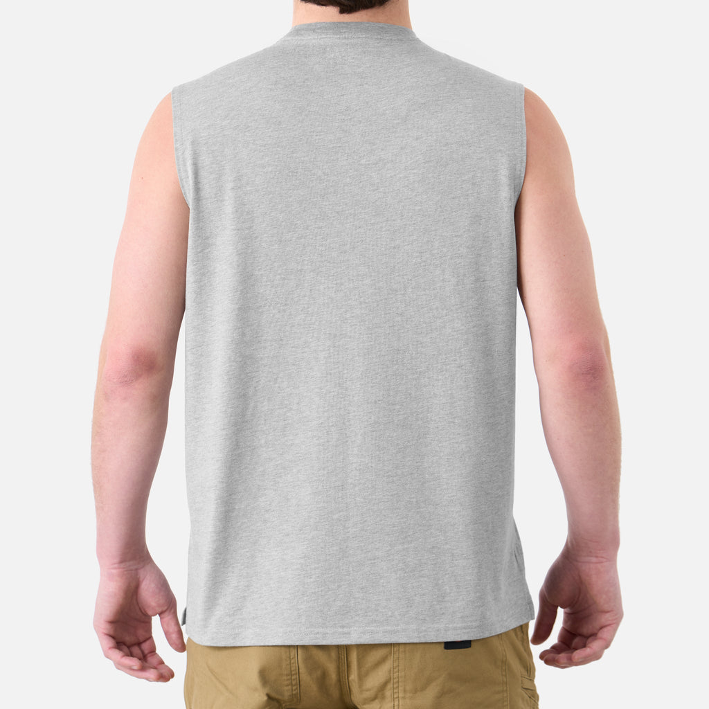 The Martin Sleeveless Pocket Tee - Light Grey Heather