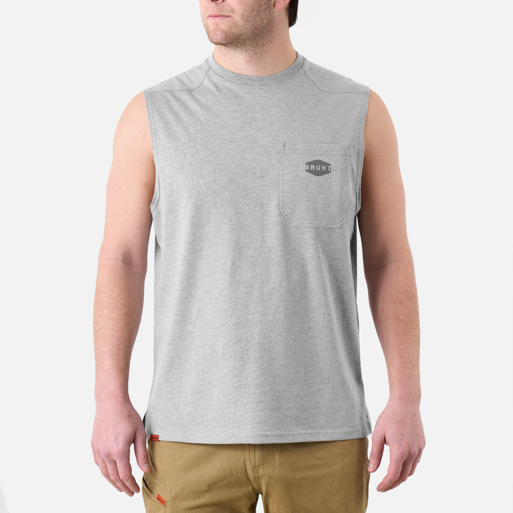The Martin Sleeveless Pocket Tee - Light Grey Heather