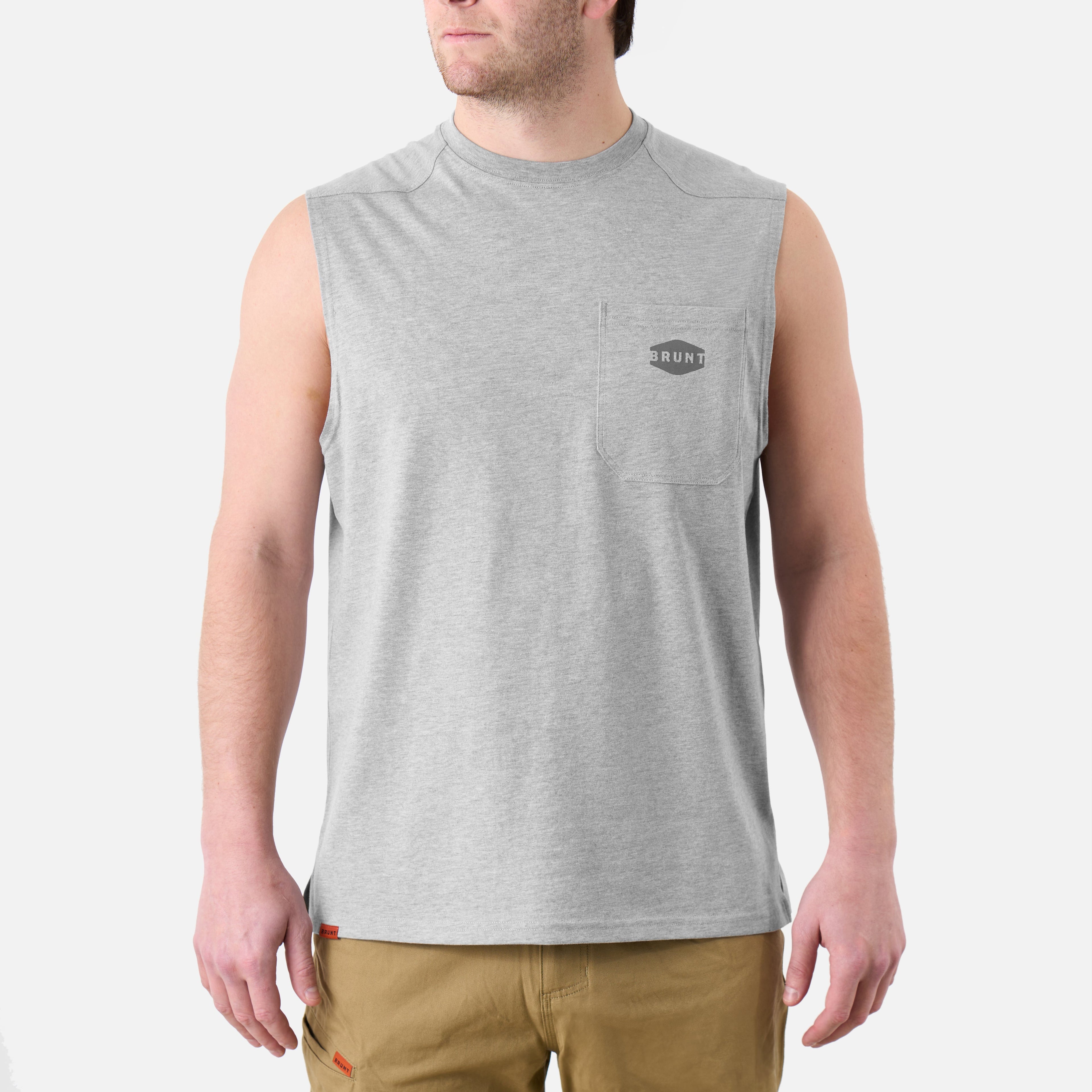 The Martin Sleeveless Pocket Tee - Light Grey Heather