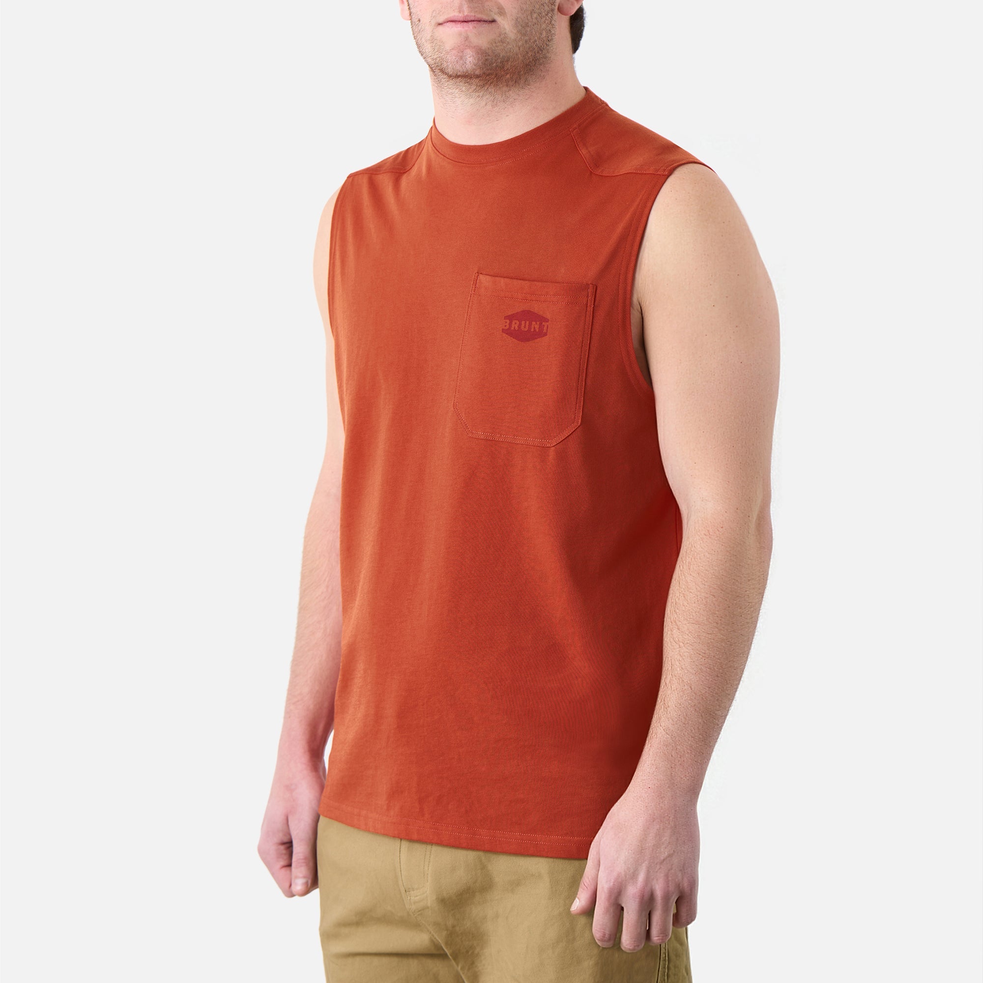 The Martin Sleeveless Pocket Tee - BRUNT Orange