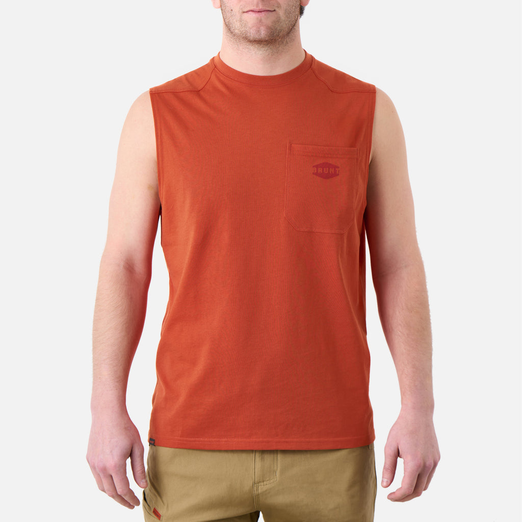 The Martin Sleeveless Pocket Tee - BRUNT Orange