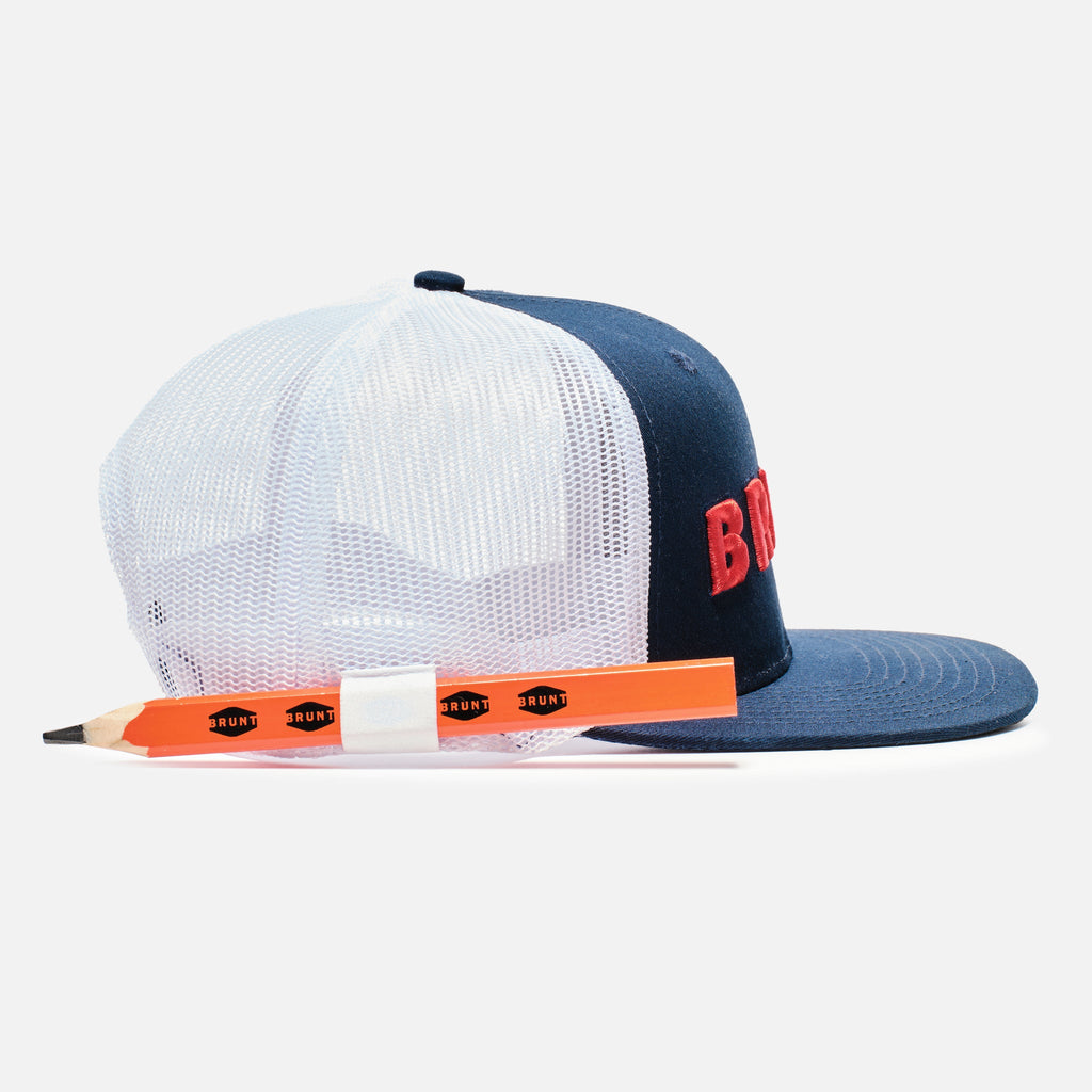 Flat Brim Snapbacks - Navy Blue and Red