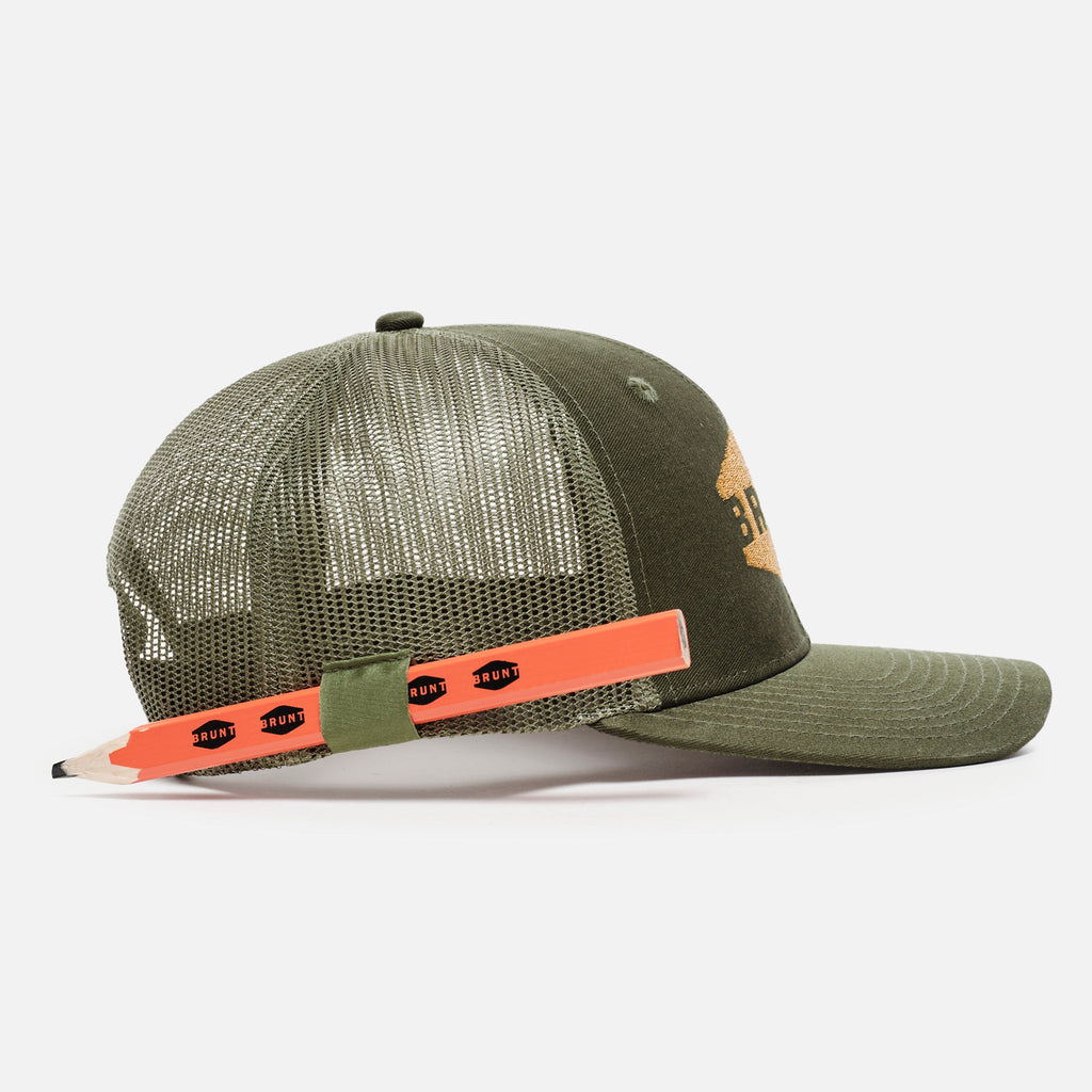 Curved Brim Snapbacks - Army Green and Gold